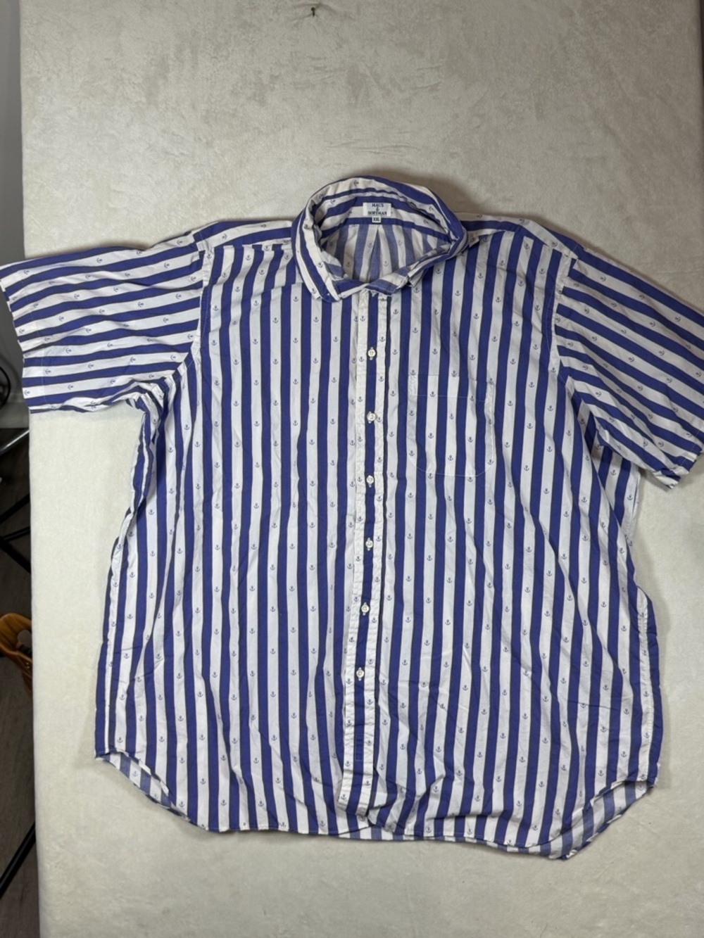 Maus & Hoffman XXL Cotton Striped Blue Nautical Anchor Print Short-Sleeve Shirt